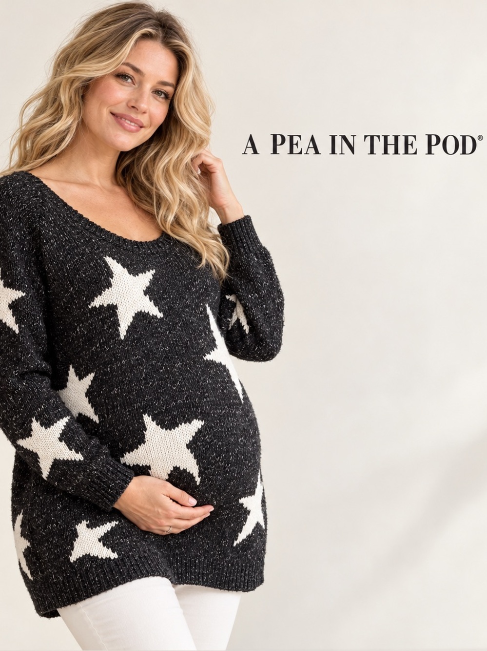 🌸A Pea in the Pod Black Star Maternity Sweater size M cozy relaxed fit celestial